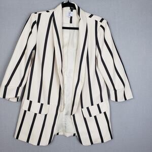 PLM XS Stripe Shawl Collar Blazer Jacket Cream Black Office Siren Buisnesscore